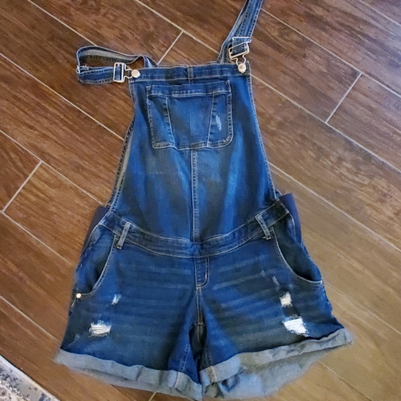 maternity denim overall shorts